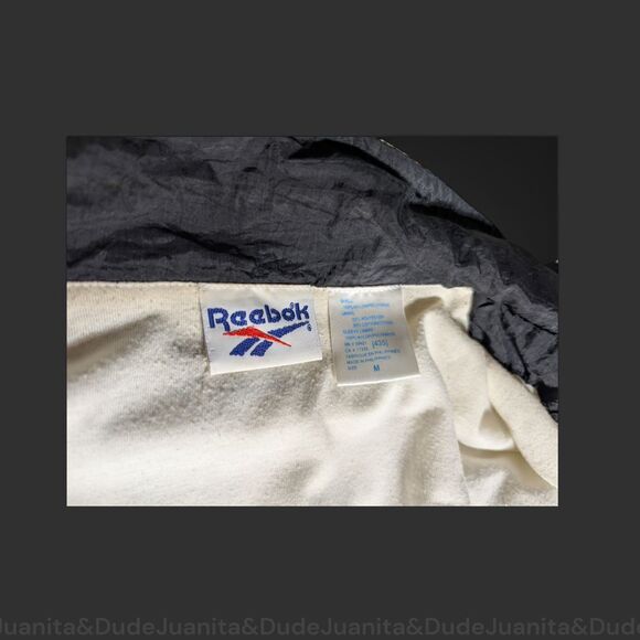 Vintage Reebok Jacket Adult Medium Black White Windbreaker Lined VTG - Picture 6 of 6